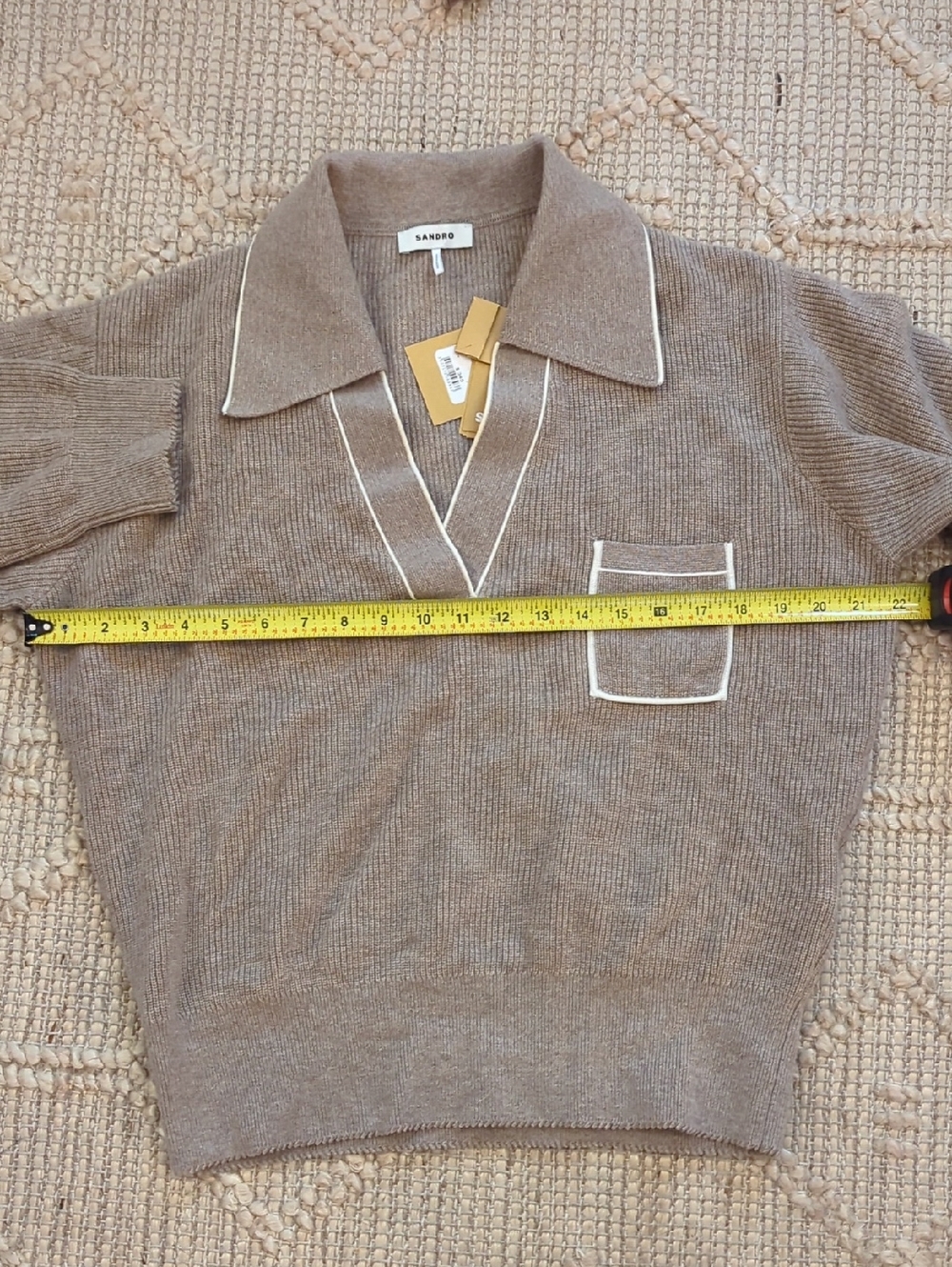 NWT Sandro Wool Cashmere Blend Polo Sweater Natural Cream Knit Top | Size M (2) - Picture 5 of 6